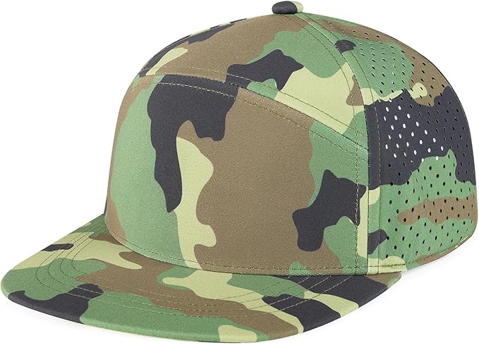 FEINION Men Flat Brim Adjustable Performance Hat Snapback Laser Perforated Baseball Cap