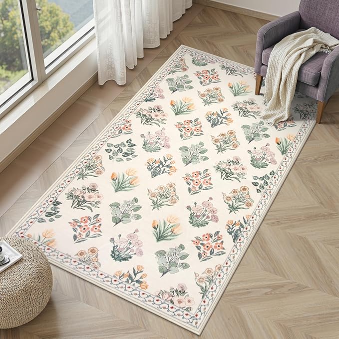 Wonnitar Floral Machine Washable 3x5 Rug, Small Area Rug - Image 7