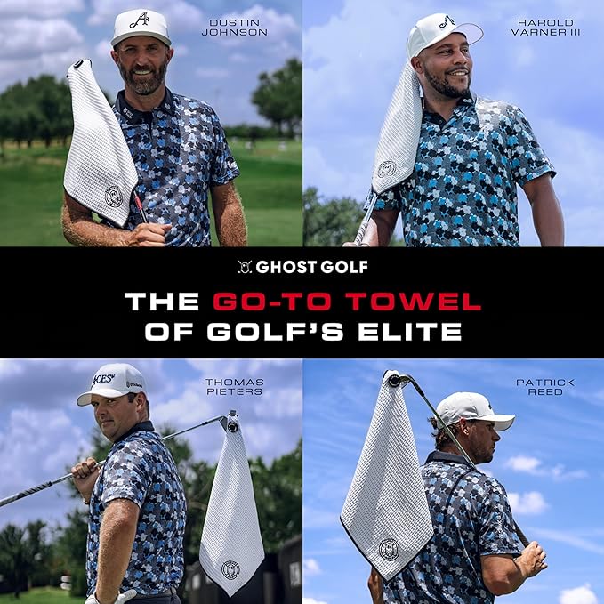 Ghost Golf Magnetic Towel (Caddie) - Premium Ultra-Absorbent Microfiber Golf Towel with Magnet for Golf Carts or Clubs - 18" x 40" Golfing Gear - Waffle Weave Pattern (Grey)