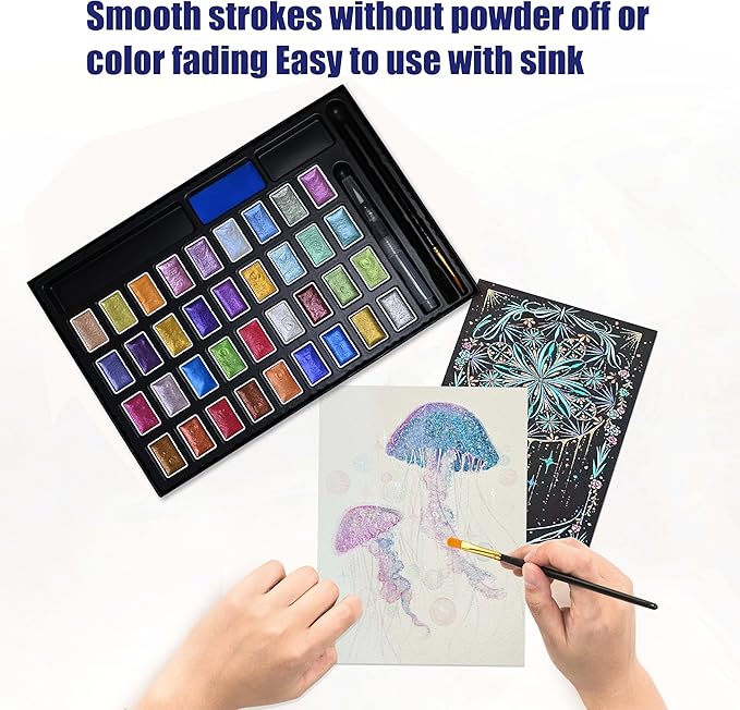 Shimmer Watercolor Paint Set, 12 Colors Glitter Metallic Watercolour Painting - Image 4