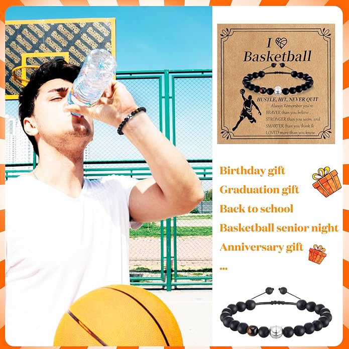 12 Set Sport Adjustable Beaded Bracelets Gifts Football Softball Soccer Volleyball Golf Basketball Hockey Bracelets for Women Men Adjustable Beaded Accessories