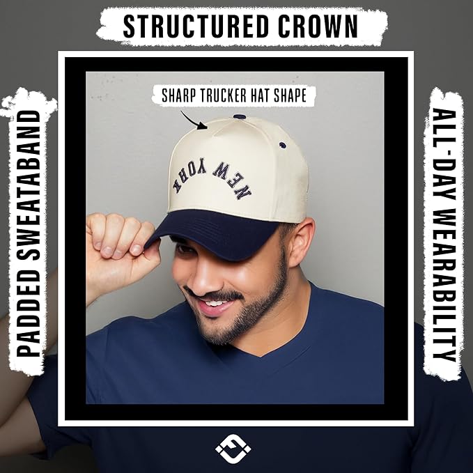 Funky Junque Upside Down City Trucker Hat for Men and Women – Unisex 3D Embroidered Gameday Baseball Cap, Retro Snapback Hats