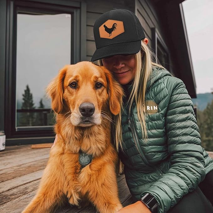 Rooster Baseball Cap for Chicken Lovers,Leather Trucker Hat Snapback Hat for Men Women Brown