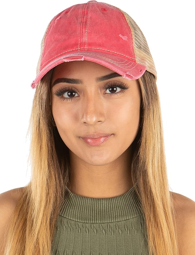 Funky Junque Trucker Hat for Women – Distressed Low Profile Western Camo Baseball Cap with Mesh, Trendy and Adjustable Fit