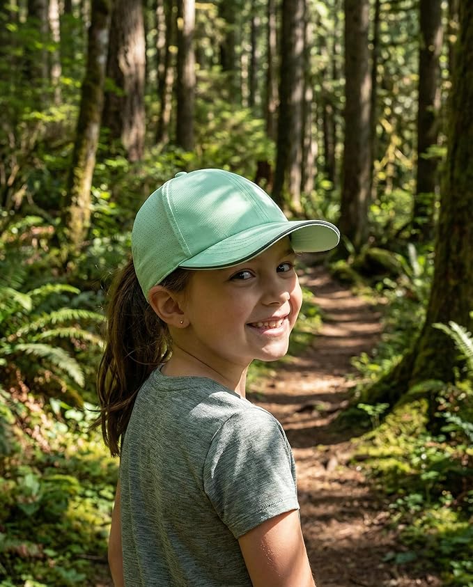 Little Girls Reflective Baseball Cap Criss Cross Ponytail Hat Kids Quick Dry Mesh Summer Sports Hat for Toddler Ages 3-8