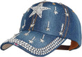 Hoce Fashion Rhinestone Denim Baseball Cap Studded Bling Hat for Women