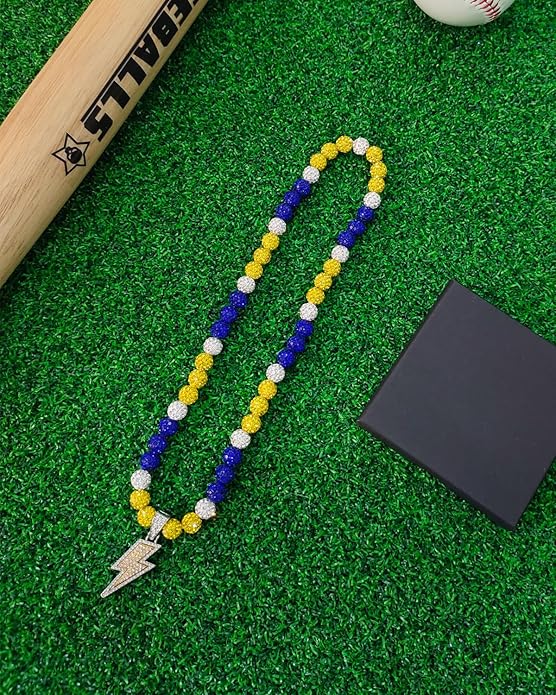 Baseball Necklace for Men 16/18/20 Inch Bling Ice Collection Lightning Bolt Pendant Necklace for Women Rhinestone Clay Beaded Discoball Accessories Gifts for Baseball Team Players Lovers