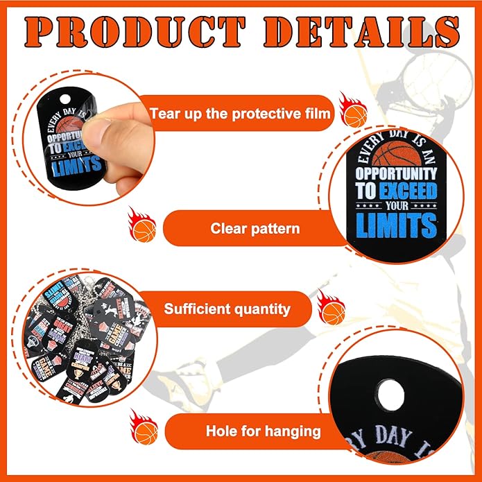 Moukeren 24 Pcs Motivational Dog Tag Necklaces Acrylic Dog Tags with Metal Beaded Chain Encouraging Cheerleaders Gifts for Team Favors