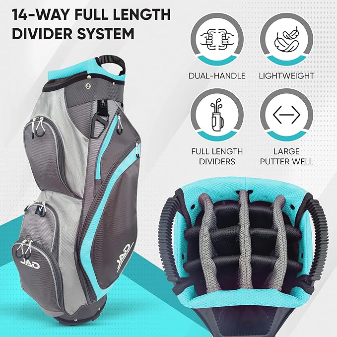 JAD Lightweight Womens Golf Bag, Golf Cart Bag with Dual Handles for Women/Ladies, 14-Way Full-Length Top Dividers, Large Putter Well, Ultra Lightweight, Large Pockets for Accessories
