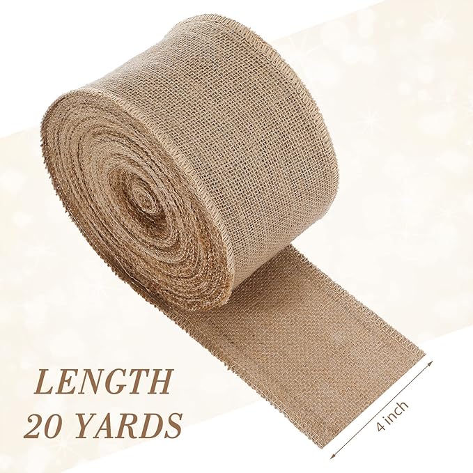 20 Yard 4 Inches Burlap Ribbon Wide Jute Ribbon Natural Burlap Fabric Roll - Image 2