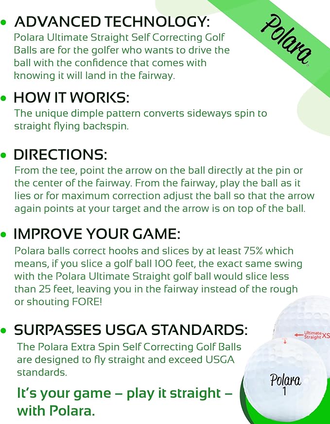 Polara Self-Correcting Golf Balls – High-Performance Golf Balls with Soft Feel, Anti-Slice & Hook Correction, Exceeds USGA Limits, Dimple Design for Maximum Distance, Golf Accessories for Men & Women