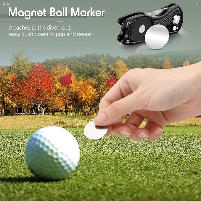 Skylety 6 Packs Golf Repair Tool Stainless Steel Foldable Golf Divot Tool Magnetic Button Ball Marker
