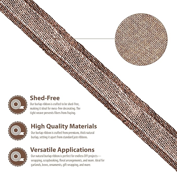 Mandala Crafts Brown Burlap Ribbon 1 Inch Wide Jute Ribbons - Image 3