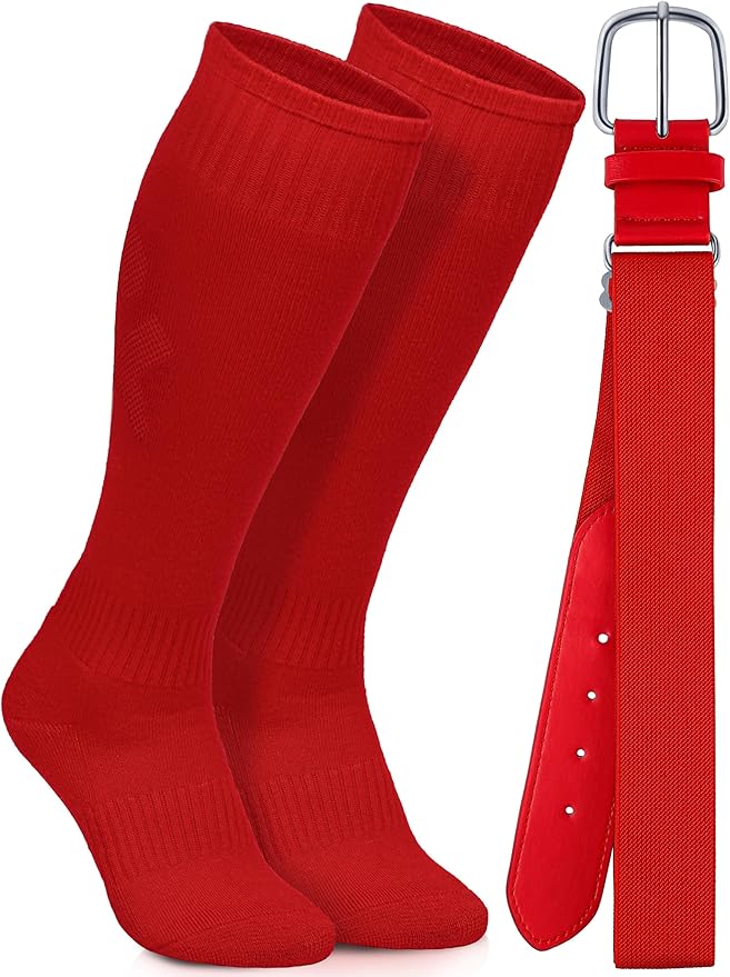 Baseball Socks and Belt Combo Set Cotton Boys Adjustable Baseball Softball Socks and Belt for Boys Girls