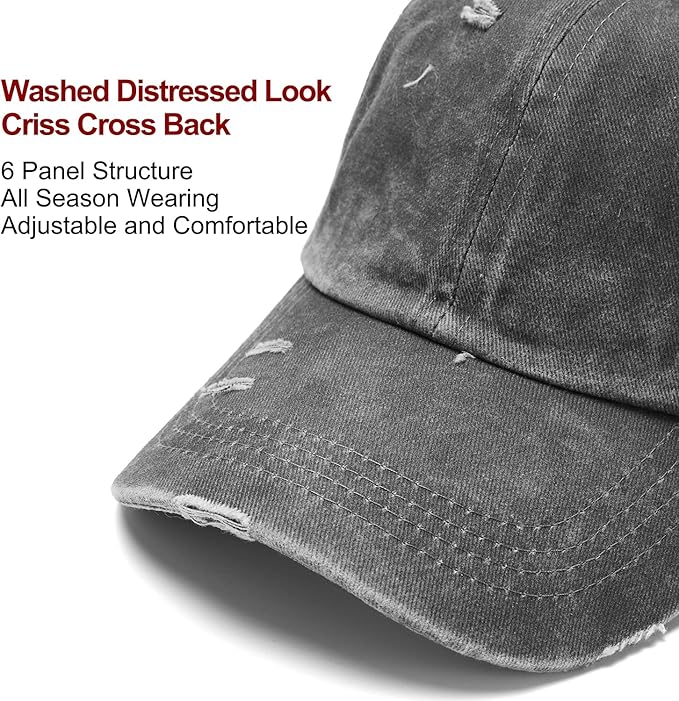 Criss Cross Hat Washed Distressed Baseball Cap Ponytail Hat High Messy Bun Ponycap for Women