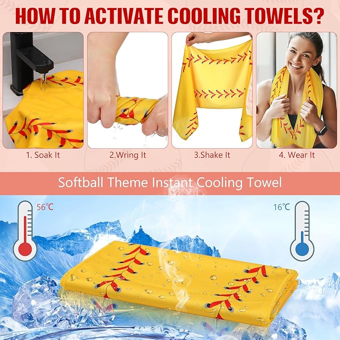18 Counts Cooling Towel, Baseball Softball Towel Breathable Chilly Ice Towels, 40"x12" Cooling Towel for Baseball Team Coach Gift Training, Cold Sweat Rag for Sport(Yellow,Softball)