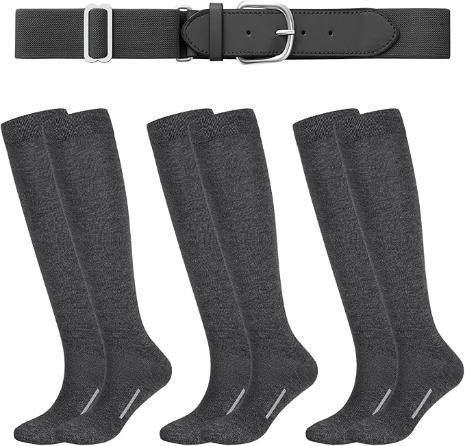 Haysandy Baseball or Softball Sock and Belt Combo Set 3 Football Baseball Socks with Softball Belt for Youth Boys Kids
