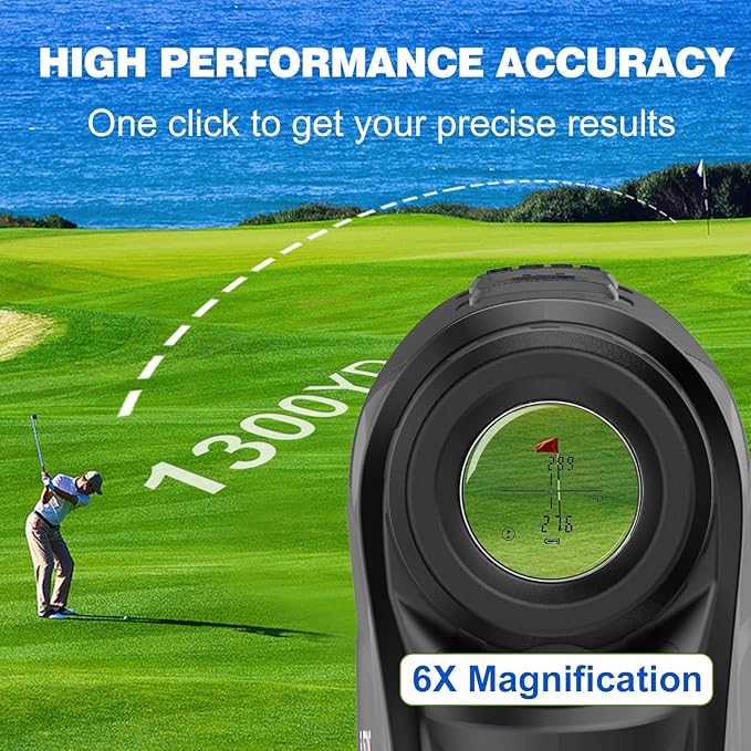 Precision Laser Rangefinder for Golf & Hunting, 800/1000/1300 m Range, 6X Magnification, Flagstick Locking with Flash Prompt, Slope Compensation & Angle Measurement, 0.3s Fast Measurement