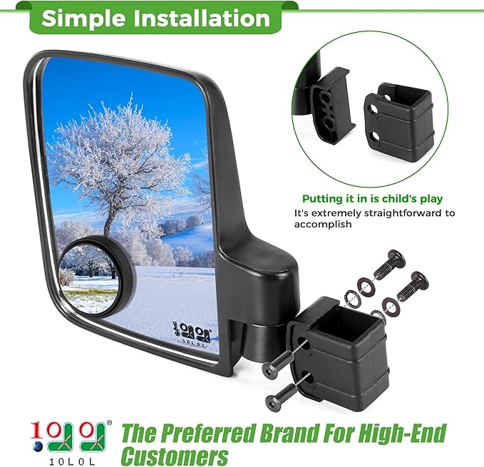 10L0L Golf Cart Mirrors with Blind Spot Mirrors No Drilling 180 Degree Rotation & Foldable-HD Shatterproof Glass Mirrors for Golf Cart Club Car EZGO and Other (New for 2026)