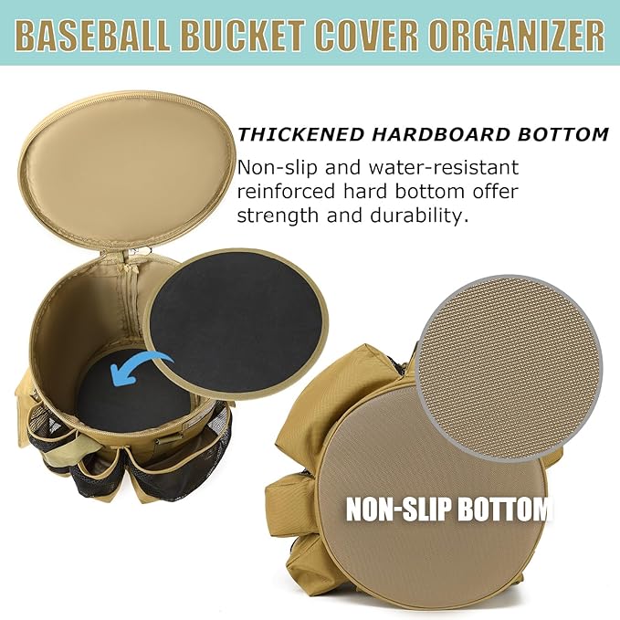 Baseball Bucket Bag Baseball Coaching Accessories Organizer Tactical Style Softball Bucket Bag with Anti-Slip Bottom, Multiple Pockets for Bat, Gloves, Scoreboards