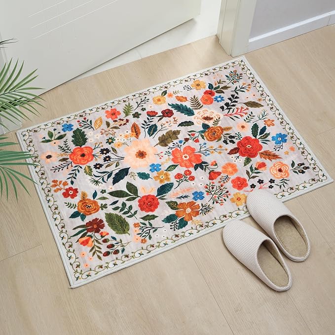 Rugcomf Door Mat Indoor Entrance 2x3 Rug Machine Washable Boho Floral Small - Image 6