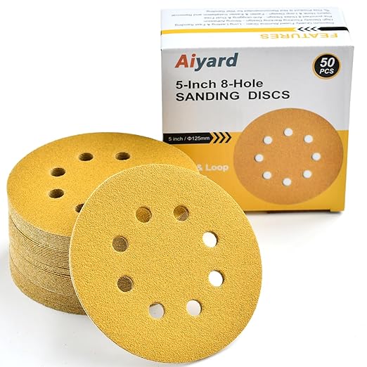5-Inch 8-Hole Hook and Loop Sanding Discs 80-Grit Random Orbit Sandpaper by Aiyard