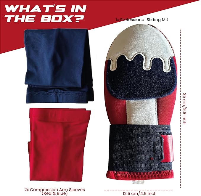 Baseball Sliding Mitt Guard Kit for Youth and Adult - Padded Protective Softball Sliding Glove Arm Sleeve Set – Includes Red + Blue Arm Guards – Hand Protection, Compression Sleeves, Accessories