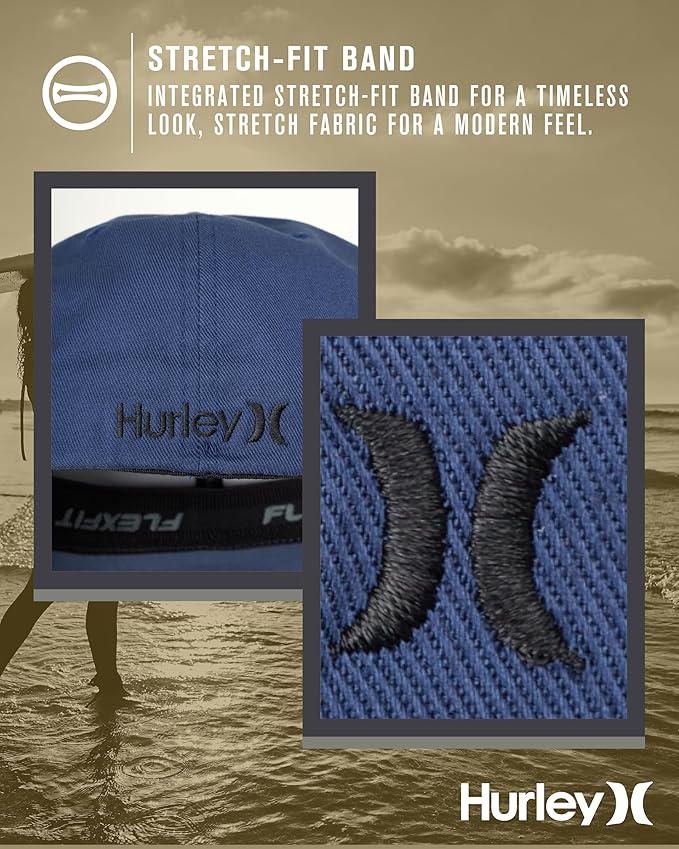 Hurley Mens Baseball Cap - Curved Brim Flexfit Ball Cap, Moisture Wicking Breathable Fitted Hat for Men