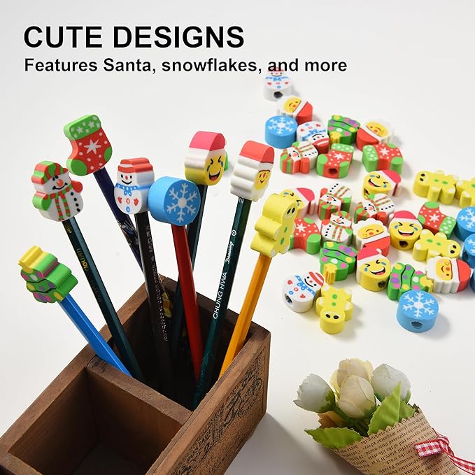 HILAZA 42Pcs Christmas Pencil Top Erasers - Image 3