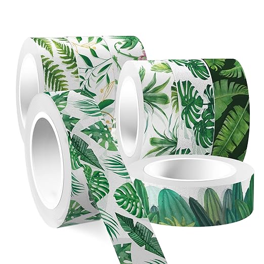 Greenery Washi Tape Set 12 Rolls, Tropical Leaves Masking Tape Hawaii Green - Image 6
