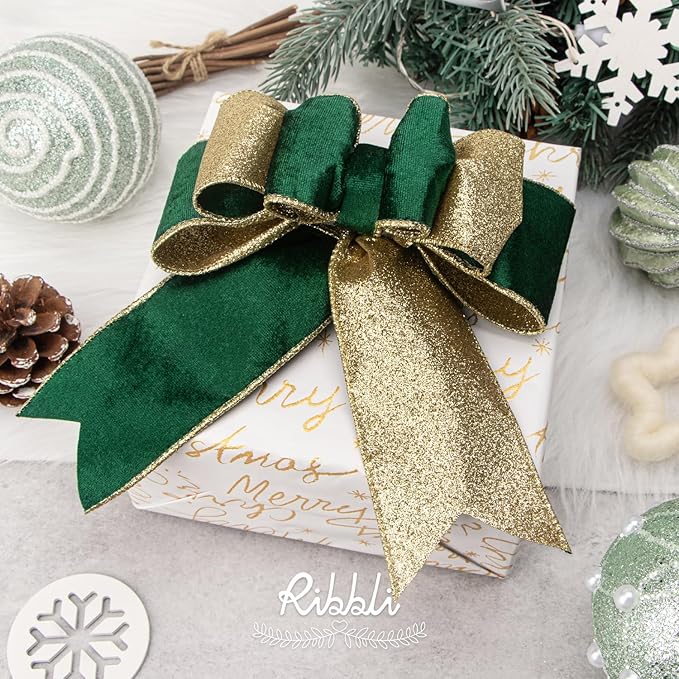 Ribbli Forest Green Velvet Wired Ribbon 2.5 Inch Green Velvet - Image 3