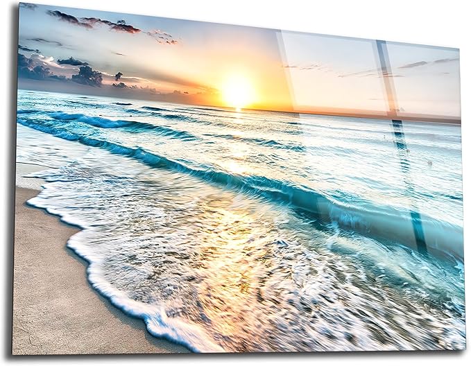 SpiritualHands Sea beach ocean white sand Tempered Glass Wall Art Painting by SpiritualHands