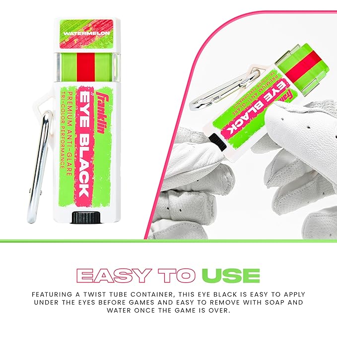 Franklin Sports Eye Black Stick - Baseball Softball + Football Eye Black for Kids + Adults - Sun Glare Reduction - Green Apple/Pink