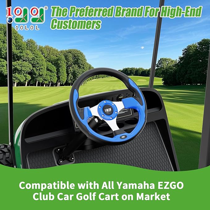 10L0L Golf Cart Steering Wheel, Universal Design Fit for Yamaha EZGO RXV & TXT, Club Car DS, Club Car Precedent Tempo Most Golf Cart - Klein Blue