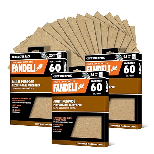 Fandeli | Multi-Purpose Sandpaper | 60 Grit | 75 Sheets of 9'' x 11'' | Ideal by FandeliUSA