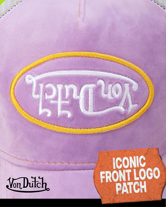 Von Dutch Unisex Trucker Hat - Velvet Curved Bill Mesh Back Retro Classic Adjustable Snapback Baseball Cap for Men and Women