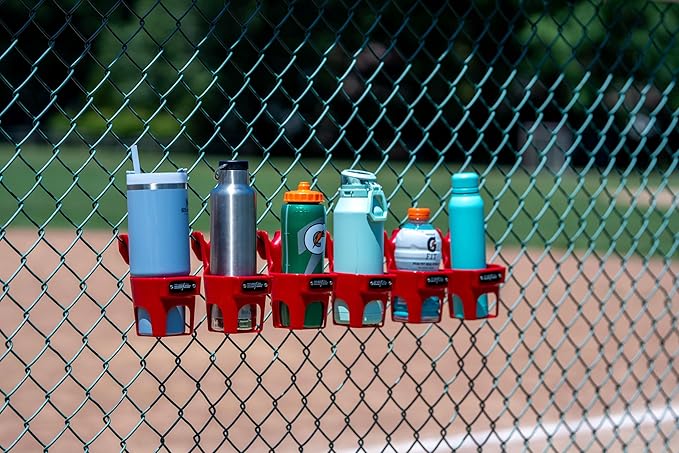 Fence Cup Holder | Drink Holder for Chain Link Fence | Fits Stanley, Yeti & Gatorade | Baseball Dugout, Softball, Pickleball & Tennis | Made in USA | The Fence Buddy (Red)