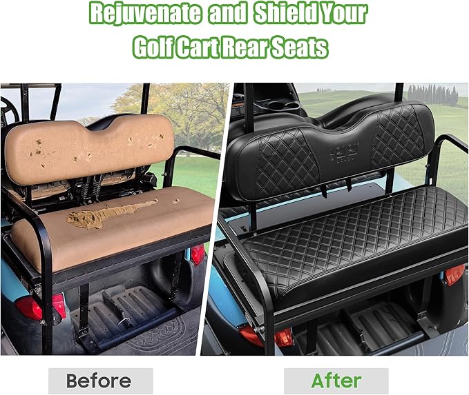 10L0L Golf Cart Seat Covers for Club Car Precedent,EZGO TXT Front/Rear Seats Diamond Pattern,Vinyl Leather with Adjustable Straps and Retractable Buckle, No Stapler Needed