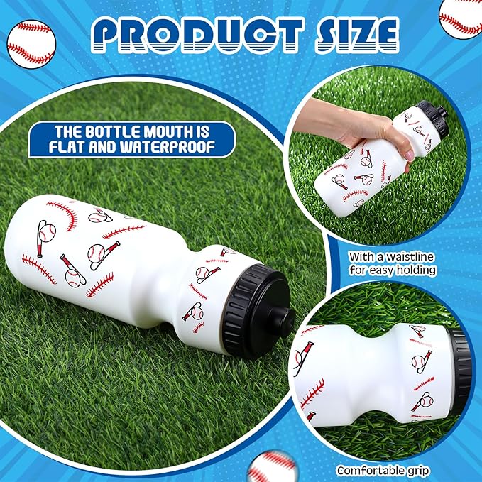 Reallnaive 24 Pcs Baseball Party Favors Gifts, 24 oz Baseball Water Bottles Reusable Sport Squeeze Drinking Cup, Eat Sleep Drawstring Bag Sport Pack Cinch Sack for School Team Gift Event Accessories