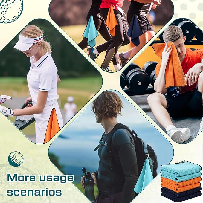 Batiyeer Golf Towel Bulk for Golf Bags 16'' x 16'' Microfiber Fabric Towel with Clip Waffle Pattern, Fitness, Camping, Hiking, Yoga