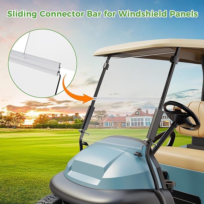 10L0L Golf Cart Windshield for Club Car Precedent 2004-Up, Tempo, 2017-Up Onward, One-Piece Hinge Design, Clear/Tinted Anti-UV Impact Resistant,HD View, 37.5" W X 33.6" H