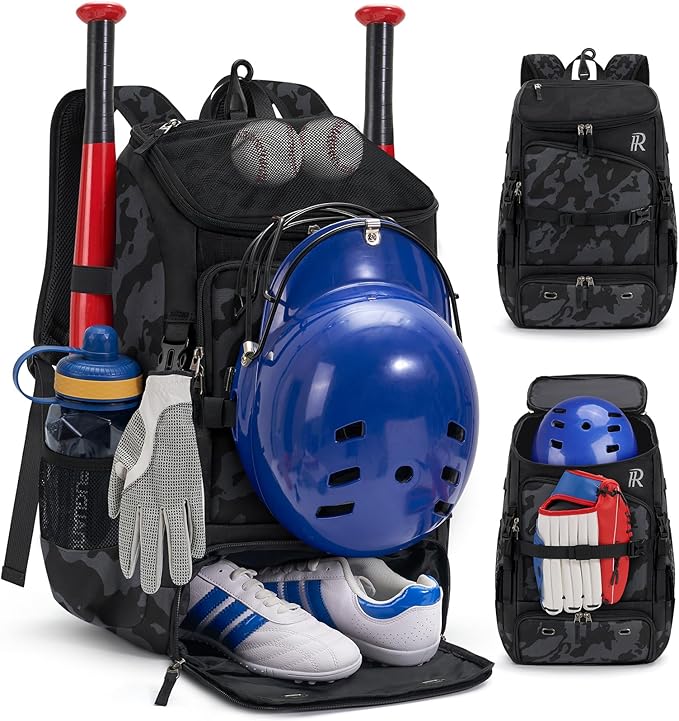 RAINSMORE Baseball Bag for Youth & Adult 40L Large Softball Bag Lightweight Baseball Backpack with Helmet Holder, Shoe Compartment, Fence Hook Waterproof Bat Bag for Baseball Softball Tball Equipment