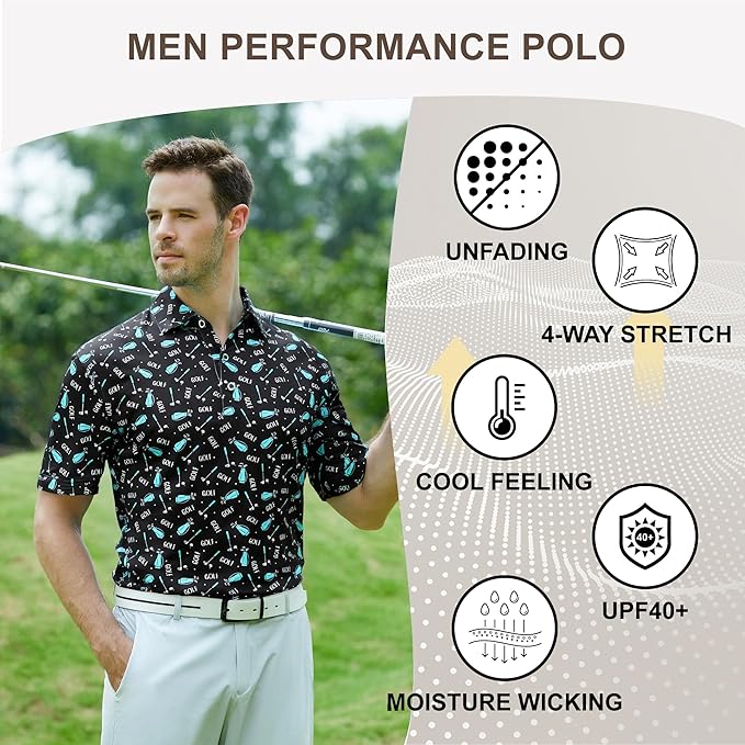 Damipow Premium Golf Shirts for Men Dry Fit Performance Polo Short Sleeve Collared Shirt