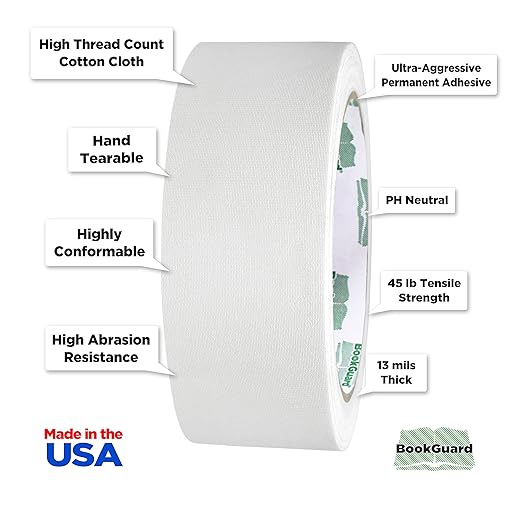 BookGuard 1-1/2 Inch Vinyl-Coated Cotton Cloth Bookbinding Repair Tape - Image 2