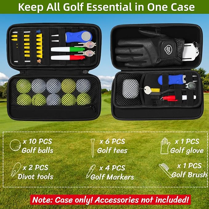 BLIRITEL Golf Glove Holder Case with Removable Glove Shaper,Hard Shell Protective Golf Accessories Organizer Bag Fits Balls,Tees,Markers, Waterproof 900D Oxford Golf Gifts for Men Women Golfers