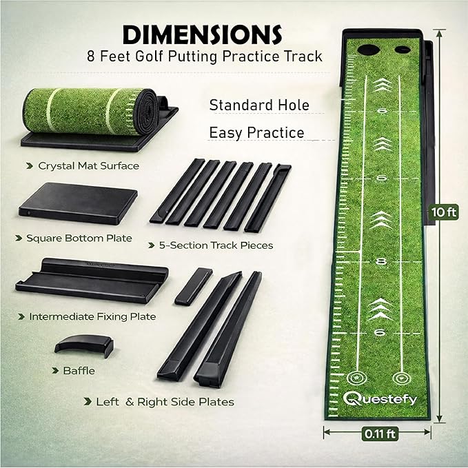 Putting Green Indoor | Wrinkle-Free Golf Mat with Auto Ball Return | Non-Slip Surface & Alignment Markings for Accurate Putting Practice at Home, Office & Outdoors | Improve Stroke Control & Precision