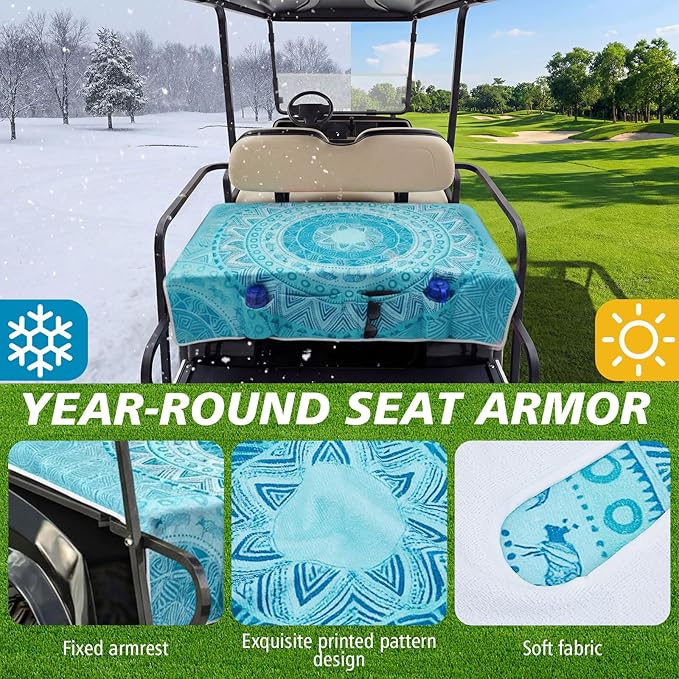 Fanfanwin 2 Pcs Mandala Boho Style Golf Cart Seat Covers for 2 & 4 Passenger Carts, Golf Cart Seat Towel Blanket with Front and Rear Cover Compatible with Ezgo/Yamaha/Club Car