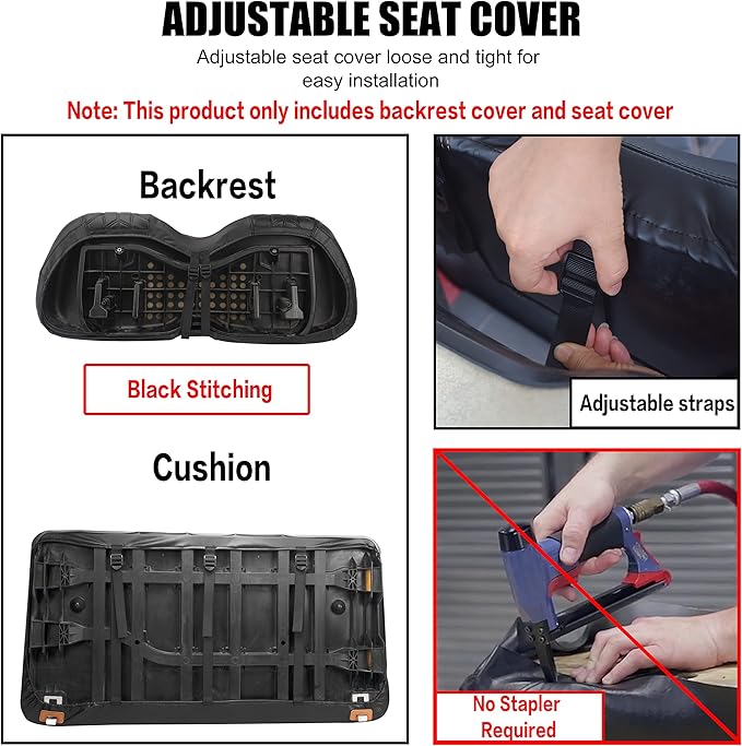 NOKINS P Diamond Seat Cover for Golf Cart Club Car Precedent Original Regular Cushion, No Stapler Required, Golf Cart Vinyl Replacement Front Seat Cover Black Stitching