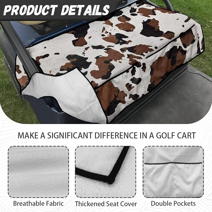 Golf Cart Seat Covers, Universal Golf Cart Seat Towel Blanket with 4 Front Pockets & Nonskid Bottom Fits for Club Car 2 Person Seats Golf Carts