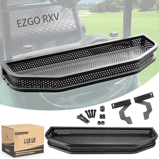 10L0L Golf Cart Front Cargo Basket for EZGO TXT/RXV、Club Car DS/Precedent、Yamaha G22/G29 - Heavy-Duty Steel Mesh Storage Rack, Gas/Electric Compatible